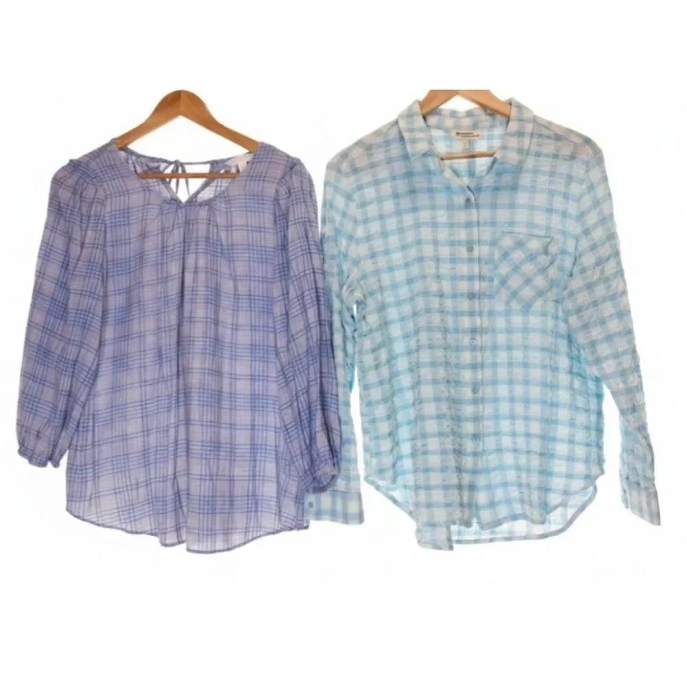 womens large Lauren Conrad plaid top Hester orchard blue shirt lot of 2